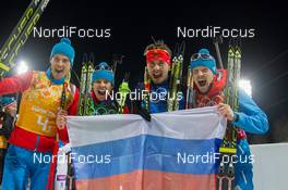 22.02.2014, Sochi, Russia (RUS): Dmitry Malyshko (RUS), Evgeny Ustyugov (RUS), Anton Shipulin (RUS), Alexey Volkov (RUS) - XXII. Olympic Winter Games Sochi 2014, biathlon, relay men, Sochi (RUS). www.nordicfocus.com. © NordicFocus. Every downloaded picture is fee-liable.