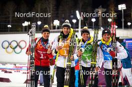 22.02.2014, Sochi, Russia (RUS): Erik Lesser (GER), Arnd Peiffer (GER), Daniel Boehm (GER), Simon Schempp (GER), (l-r) - XXII. Olympic Winter Games Sochi 2014, biathlon, relay men, Sochi (RUS). www.nordicfocus.com. © NordicFocus. Every downloaded picture is fee-liable.