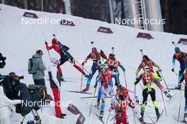 21.02.2014, Sochi, Russia (RUS): Rosanna Crawford (CAN) leads the field after the start - XXII. Olympic Winter Games Sochi 2014, biathlon, relay women, Sochi (RUS). www.nordicfocus.com. © NordicFocus. Every downloaded picture is fee-liable.