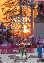 21.02.2014, Sochi, Russia (RUS): Event Feature: incredible sunset over the stadium - XXII. Olympic Winter Games Sochi 2014, biathlon, relay women, Sochi (RUS). www.nordicfocus.com. © NordicFocus. Every downloaded picture is fee-liable.