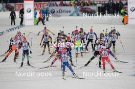 30.11.2014, Oestersund, Sweden (SWE):  Veronika Vitkova (CZE) leads the field at the start - IBU world cup biathlon, relay mixed, Oestersund (SWE). www.nordicfocus.com. © Manzoni/NordicFocus. Every downloaded picture is fee-liable.