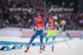 07.12.2014, Oestersund, Sweden (SWE):  Ondrej Moravec (CZE), Jakov Fak (SLO) - IBU world cup biathlon, pursuit men, Oestersund (SWE). www.nordicfocus.com. © Manzoni/NordicFocus. Every downloaded picture is fee-liable.