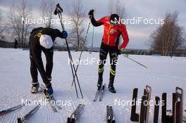 29.11.2014, Oestersund, Sweden (SWE): Alexis Boeuf (FRA), Guillaume Robert (FRA), Salomon race service - IBU world cup biathlon, training, Oestersund (SWE). www.nordicfocus.com. © Manzoni/NordicFocus. Every downloaded picture is fee-liable.