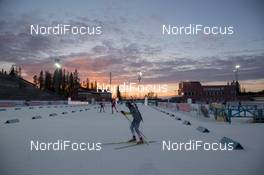 28.11.2014, Oestersund, Sweden (SWE): Event Feature: undifined athlete infront of dawn - IBU world cup biathlon, training, Oestersund (SWE). www.nordicfocus.com. © Manzoni/NordicFocus. Every downloaded picture is fee-liable.