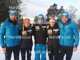 28.11.2014, Oestersund, Sweden (SWE): Benjamin Weger (SUI), Elisa Gasparin (SUI), Armin Auchentaller (ITA), Coach Team Switzerland, Aita Gasparin (SUI), Ivan Joller (SUI) - IBU world cup biathlon, training, Oestersund (SWE). www.nordicfocus.com. © Manzoni/NordicFocus. Every downloaded picture is fee-liable.