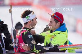 14.12.2014, Hochfilzen, Austria (AUT): Martin Fourcade (FRA), Alexis Boeuf (FRA) - IBU world cup biathlon, pursuit men, Hochfilzen (AUT). www.nordicfocus.com. © Manzoni/NordicFocus. Every downloaded picture is fee-liable.