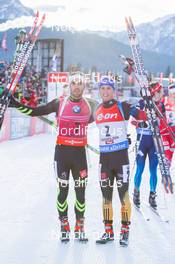 14.12.2014, Hochfilzen, Austria (AUT): Martin Fourcade (FRA), Simon Schempp (GER) - IBU world cup biathlon, pursuit men, Hochfilzen (AUT). www.nordicfocus.com. © Manzoni/NordicFocus. Every downloaded picture is fee-liable.