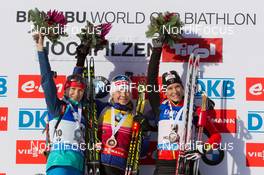 14.12.2014, Hochfilzen, Austria (AUT): Ekaterina Glazyrina (RUS), Kaisa Maekaeraeinen (FIN), Anais Bescond (FRA) - IBU world cup biathlon, pursuit women, Hochfilzen (AUT). www.nordicfocus.com. © Manzoni/NordicFocus. Every downloaded picture is fee-liable.