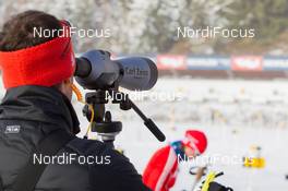 12.12.2014, Hochfilzen, Austria (AUT): Event Feature: German coach with the glass - IBU world cup biathlon, sprint women, Hochfilzen (AUT). www.nordicfocus.com. © Manzoni/NordicFocus. Every downloaded picture is fee-liable.