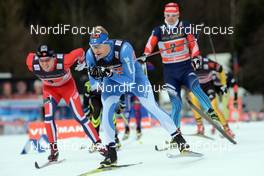 12.01.2014, Nove Mesto, Czech Republic (CZE): Paal Golberg (NOR), Anssi Pentsinen (FIN), Sergey Ustiugov (RUS), (l-r) - FIS world cup cross-country, team sprint, Nove Mesto (CZE). www.nordicfocus.com. © Rauschendorfer/NordicFocus. Every downloaded picture is fee-liable.