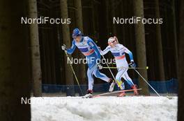 12.01.2014, Nove Mesto, Czech Republic (CZE): Aino-Kaisa Saarinen (FIN), Hanna Erikson (SWE), (l-r) - FIS world cup cross-country, team sprint, Nove Mesto (CZE). www.nordicfocus.com. © Rauschendorfer/NordicFocus. Every downloaded picture is fee-liable.