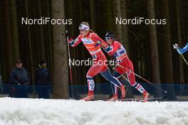 12.01.2014, Nove Mesto, Czech Republic (CZE): Ingvild Flugstad Oestberg (NOR), Kathrine Rolsted Harsem (NOR), (l-r) - FIS world cup cross-country, team sprint, Nove Mesto (CZE). www.nordicfocus.com. © Rauschendorfer/NordicFocus. Every downloaded picture is fee-liable.