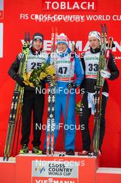 01.02.2014, Toblach, Italy (ITA): Dario Cologna (SUI), Alexander Legkov (RUS), Marcus Hellner (SWE) - FIS world cup cross-country, 15km men, Toblach (ITA). www.nordicfocus.com. © Manzoni/NordicFocus. Every downloaded picture is fee-liable.