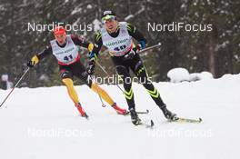 01.02.2014, Toblach, Italy (ITA): Hannes Dotzler (GER), Maurice Manificat (FRA) - FIS world cup cross-country, 15km men, Toblach (ITA). www.nordicfocus.com. © Manzoni/NordicFocus. Every downloaded picture is fee-liable.