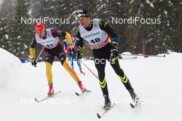 01.02.2014, Toblach, Italy (ITA): Hannes Dotzler (GER), Maurice Manificat (FRA) - FIS world cup cross-country, 15km men, Toblach (ITA). www.nordicfocus.com. © Manzoni/NordicFocus. Every downloaded picture is fee-liable.
