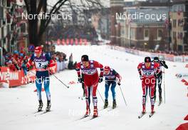 05.03.2014, Drammen, Norway (NOR): Anton Gafarov (RUS), Emil Nyeng (NOR), Vegard Bjerkreim Nilsen (NOR), (l-r) - FIS world cup cross-country, individual sprint, Drammen (NOR). www.nordicfocus.com. © Felgenhauer/NordicFocus. Every downloaded picture is fee-liable.
