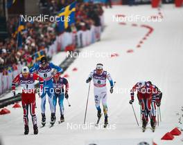 05.03.2014, Drammen, Norway (NOR): Paal Golberg (NOR), Matias Strandvall (FIN), Anton Gafarov (RUS), Emil Joensson (SWE), Ola Vigen Hattestad (NOR), (l-r) - FIS world cup cross-country, individual sprint, Drammen (NOR). www.nordicfocus.com. © Felgenhauer/NordicFocus. Every downloaded picture is fee-liable.