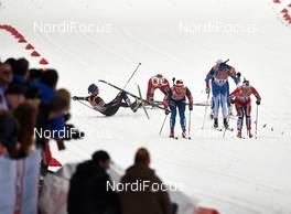 05.03.2014, Drammen, Norway (NOR): Sadie Bjornsen (USA) falling in the quartfinal - FIS world cup cross-country, individual sprint, Drammen (NOR). www.nordicfocus.com. © Felgenhauer/NordicFocus. Every downloaded picture is fee-liable.