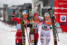 05.03.2014, Drammen, Norway (NOR): Marit Bjoergen (NOR), Maiken Caspersen Falla (NOR), Stina Nilsson (SWE), (l-r) - FIS world cup cross-country, individual sprint, Drammen (NOR). www.nordicfocus.com. © Felgenhauer/NordicFocus. Every downloaded picture is fee-liable.