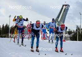 08.03.2014, Oslo, Norway (NOR): (l-r) Sergey Turychev (RUS), Madshus, Swix, Adidas and Konstantin Glavatskikh (RUS), Fischer, Swix, Alpina, Rottefella, Adidas - FIS world cup cross-country, mass men, Oslo (NOR). www.nordicfocus.com. © Laiho/NordicFocus. Every downloaded picture is fee-liable.