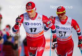 08.03.2014, Oslo, Norway (NOR): Petter Eliassen (NOR), Fischer, Swix, Alpina, Rottefella followed by Oeystein Pettersen (NOR), Rossignol, KV+, Rottefella, Swix - FIS world cup cross-country, mass men, Oslo (NOR). www.nordicfocus.com. © Laiho/NordicFocus. Every downloaded picture is fee-liable.