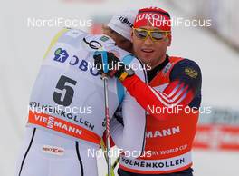 08.03.2014, Oslo, Norway (NOR): (l-r) Daniel Rickardsson (SWE), Fischer, One Way, Rottefella, Craft and Alexander Legkov (RUS), Rossignol, Swix, Rottefella, Adidas - FIS world cup cross-country, mass men, Oslo (NOR). www.nordicfocus.com. © Laiho/NordicFocus. Every downloaded picture is fee-liable.