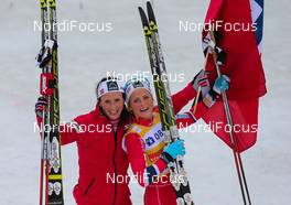09.03.2014, Oslo, Norway (NOR): (l-r) Marit Bjoergen (NOR), Fischer, Swix, Rottefella and Therese Johaug (NOR), Fischer, Swix, Rottefella - FIS world cup cross-country, mass women, Oslo (NOR). www.nordicfocus.com. © Laiho/NordicFocus. Every downloaded picture is fee-liable.