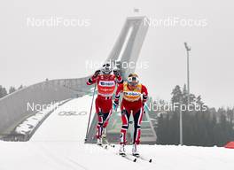 09.03.2014, Oslo, Norway (NOR): Marit Bjoergen (NOR), Therese Johaug (NOR), (l-r) - FIS world cup cross-country, mass women, Oslo (NOR). www.nordicfocus.com. © Felgenhauer/NordicFocus. Every downloaded picture is fee-liable.