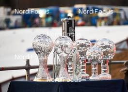 16.03.2014, Falun, Sweden (SWE): trophies ready for the ceremony - FIS world cup cross-country, 15km men handicap start, Falun (SWE). www.nordicfocus.com. © Felgenhauer/NordicFocus. Every downloaded picture is fee-liable.