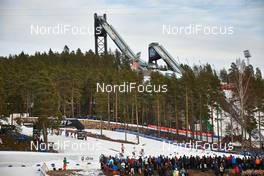 16.03.2014, Falun, Sweden (SWE): crowded Lugnet stadium with jumping towers in the background - FIS world cup cross-country, 15km men handicap start, Falun (SWE). www.nordicfocus.com. © Felgenhauer/NordicFocus. Every downloaded picture is fee-liable.