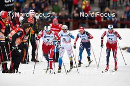 14.03.2014, Falun, Sweden (SWE): Marit Bjoergen (NOR), Charlotte Kalla (SWE), Julia Ivanova (RUS), Celine Brun-Lie (NOR), (l-r) - FIS world cup cross-country, individual sprint, Falun (SWE). www.nordicfocus.com. © Felgenhauer/NordicFocus. Every downloaded picture is fee-liable.