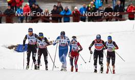 14.03.2014, Falun, Sweden (SWE): Sadie Bjornsen (USA), Sophie Caldwell (USA), Anne Kylloenen (FIN), Heidi Weng (NOR), Kikkan Randall (USA), Stefanie Boehler (GER), (l-r) - FIS world cup cross-country, individual sprint, Falun (SWE). www.nordicfocus.com. © Felgenhauer/NordicFocus. Every downloaded picture is fee-liable.