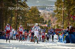15.03.2014, Falun, Sweden (SWE): Paal Golberg (NOR), Eldar Roenning (NOR), Sergey Ustiugov (RUS), Calle Halfvarsson (SWE), (l-r) - FIS world cup cross-country, skiathlon men, Falun (SWE). www.nordicfocus.com. © Felgenhauer/NordicFocus. Every downloaded picture is fee-liable.