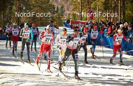15.03.2014, Falun, Sweden (SWE): Alexey Poltoranin (KAZ), Anders Gloeersen (NOR), Devon Kershaw (CAN), Federico Pellegrino (ITA), Noah Hoffman (USA), Dmitriy Japarov (RUS), Sjur Roethe (NOR), (l-r) - FIS world cup cross-country, skiathlon men, Falun (SWE). www.nordicfocus.com. © Felgenhauer/NordicFocus. Every downloaded picture is fee-liable.