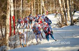 15.03.2014, Falun, Sweden (SWE): the big group in the downhill - FIS world cup cross-country, skiathlon men, Falun (SWE). www.nordicfocus.com. © Felgenhauer/NordicFocus. Every downloaded picture is fee-liable.