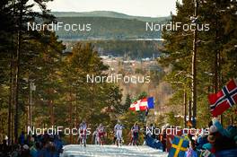 15.03.2014, Falun, Sweden (SWE): Paal Golberg (NOR), Eldar Roenning (NOR), Calle Halfvarsson (SWE), Sergey Ustiugov (RUS), (l-r) - FIS world cup cross-country, skiathlon men, Falun (SWE). www.nordicfocus.com. © Felgenhauer/NordicFocus. Every downloaded picture is fee-liable.