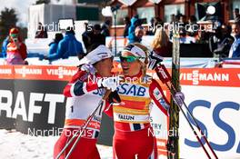 15.03.2014, Falun, Sweden (SWE): Marit Bjoergen (NOR), Therese Johaug (NOR), (l-r) - FIS world cup cross-country, skiathlon women, Falun (SWE). www.nordicfocus.com. © Felgenhauer/NordicFocus. Every downloaded picture is fee-liable.