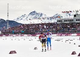 14.02.2014, Sochi, Russia (RUS): Jens Filbrich (GER), Mattia Pellegrin (ITA), (l-r) - XXII. Olympic Winter Games Sochi 2014, cross-country, 15km men, Sochi (RUS). www.nordicfocus.com. © NordicFocus. Every downloaded picture is fee-liable.