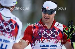 14.02.2014, Sochi, Russia (RUS): Johan Olsson (SWE), Dario Cologna (SUI), (l-r) - XXII. Olympic Winter Games Sochi 2014, cross-country, 15km men, Sochi (RUS). www.nordicfocus.com. © NordicFocus. Every downloaded picture is fee-liable.