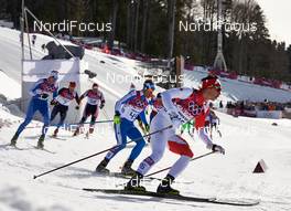 23.02.2014, Sochi, Russia (RUS): David Hofer (ITA), Jesse Cockney (CAN), (l-r) - XXII. Olympic Winter Games Sochi 2014, cross-country, 50km men, Sochi (RUS). www.nordicfocus.com. © NordicFocus. Every downloaded picture is fee-liable.