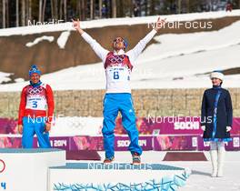 23.02.2014, Sochi, Russia (RUS): Alexander Legkov (RUS), Ilia Chernousov (RUS), (l-r) - XXII. Olympic Winter Games Sochi 2014, cross-country, 50km men, Sochi (RUS). www.nordicfocus.com. © NordicFocus. Every downloaded picture is fee-liable.