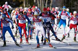 23.02.2014, Sochi, Russia (RUS): Roland Clara (ITA), Lukas Bauer (CZE), Johan Olsson (SWE), Alexander Legkov (RUS), (l-r) - XXII. Olympic Winter Games Sochi 2014, cross-country, 50km men, Sochi (RUS). www.nordicfocus.com. © NordicFocus. Every downloaded picture is fee-liable.