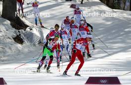 23.02.2014, Sochi, Russia (RUS): Toni Livers (SUI), Rossignol, Swix, Rottefella, Odlo followed by Sergei Dolidovich (BLR) - XXII. Olympic Winter Games Sochi 2014, cross-country, 50km men, Sochi (RUS). www.nordicfocus.com. © NordicFocus. Every downloaded picture is fee-liable.