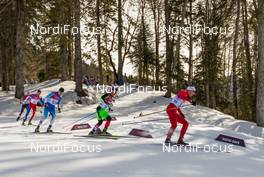 23.02.2014, Sochi, Russia (RUS): Toni Livers (SUI), Rossignol, Swix, Rottefella, Odlo followed by Aliaksei Ivanou (BLR) and Martti Jylhae (FIN), Salomon, Swix, Craft - XXII. Olympic Winter Games Sochi 2014, cross-country, 50km men, Sochi (RUS). www.nordicfocus.com. © NordicFocus. Every downloaded picture is fee-liable.