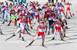 23.02.2014, Sochi, Russia (RUS): (l-r) Alex Harvey (CAN), Fischer, Swix, Salomon, One Way, Chris Andre Jespersen (NOR), Rossignol, KV+, Rottefella and Petter Northug (NOR), Fischer, Swix, Alpina, Rottefella - XXII. Olympic Winter Games Sochi 2014, cross-country, 50km men, Sochi (RUS). www.nordicfocus.com. © NordicFocus. Every downloaded picture is fee-liable.