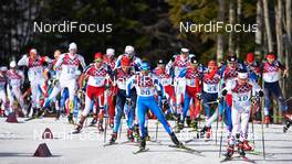 23.02.2014, Sochi, Russia (RUS): Chris Andre Jespersen (NOR), Roland Clara (ITA), Konstantin Glavatskikh (RUS), Robin Duvillard (FRA), (l-r) - XXII. Olympic Winter Games Sochi 2014, cross-country, 50km men, Sochi (RUS). www.nordicfocus.com. © NordicFocus. Every downloaded picture is fee-liable.