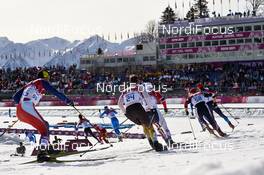 23.02.2014, Sochi, Russia (RUS): Milanko Petrovic (SRB), Axel Teichmann (GER), Edi Dadic (CRO), (l-r) - XXII. Olympic Winter Games Sochi 2014, cross-country, 50km men, Sochi (RUS). www.nordicfocus.com. © NordicFocus. Every downloaded picture is fee-liable.