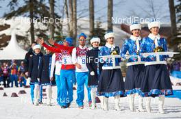 23.02.2014, Sochi, Russia (RUS): Maxim Vylegzhanin (RUS), Alexander Legkov (RUS), Ilia Chernousov (RUS), (l-r) - XXII. Olympic Winter Games Sochi 2014, cross-country, 50km men, Sochi (RUS). www.nordicfocus.com. © NordicFocus. Every downloaded picture is fee-liable.