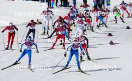 23.02.2014, Sochi, Russia (RUS): (l-r) Roland Clara (ITA), Fischer, Swix, Rottefella and Aivar Rehemaa (EST), Fischer, Swix, Salomon - XXII. Olympic Winter Games Sochi 2014, cross-country, 50km men, Sochi (RUS). www.nordicfocus.com. © NordicFocus. Every downloaded picture is fee-liable.