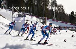 23.02.2014, Sochi, Russia (RUS): Martti Jylhae (FIN), Lari Lehtonen (FIN), Roland Clara (ITA), Iivo Niskanen (FIN), (l-r) - XXII. Olympic Winter Games Sochi 2014, cross-country, 50km men, Sochi (RUS). www.nordicfocus.com. © NordicFocus. Every downloaded picture is fee-liable.